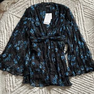 NWT Sabina musayev floral Sheer Black and Blue dress